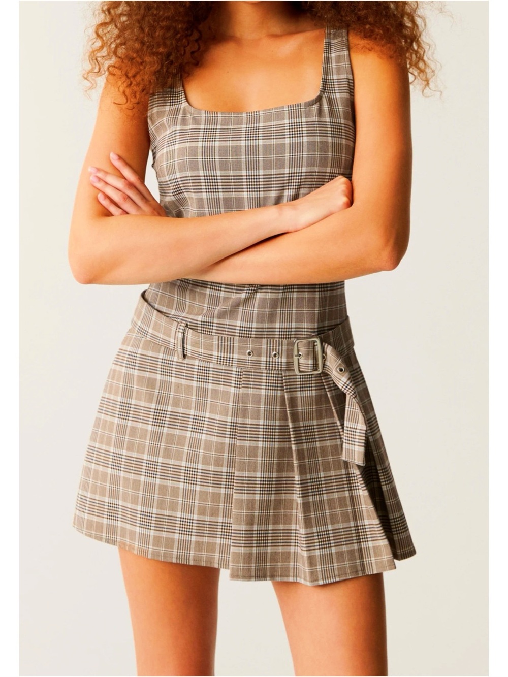 PULL&BEAR Plaid Belted Mini Dress - Picture 2 of 4